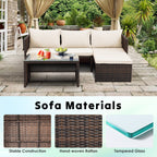 3-Piece Outdoor PE Rattan Furniture Set Patio Wicker Conversation Loveseat Sofa Sectional Couch Cushion