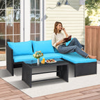 3-Piece Outdoor PE Rattan Furniture Set Patio Wicker Conversation Loveseat Sofa Sectional Couch Cushion