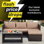 3-Piece Outdoor PE Rattan Furniture Set Patio Wicker Conversation Loveseat Sofa Sectional Couch Cushion