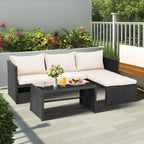 3-Piece Outdoor PE Rattan Furniture Set Patio Wicker Conversation Loveseat Sofa Sectional Couch Cushion