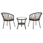 3-Piece Outdoor Patio Rattan Conversation Leisure Chairs Set with 2 Chair and Glass Coffee Table