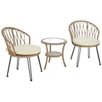 3-Piece Outdoor Patio Rattan Conversation Leisure Chairs Set with 2 Chair and Glass Coffee Table