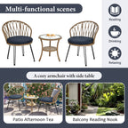 3-Piece Outdoor Patio Rattan Conversation Leisure Chairs Set with 2 Chair and Glass Coffee Table