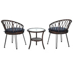 3-Piece Outdoor Patio Rattan Conversation Leisure Chairs Set with 2 Chair and Glass Coffee Table