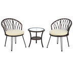 3-Piece Outdoor Patio Rattan Conversation Leisure Chairs Set with 2 Chair and Glass Coffee Table