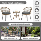 3-Piece Outdoor Patio Rattan Conversation Leisure Chairs Set with 2 Chair and Glass Coffee Table