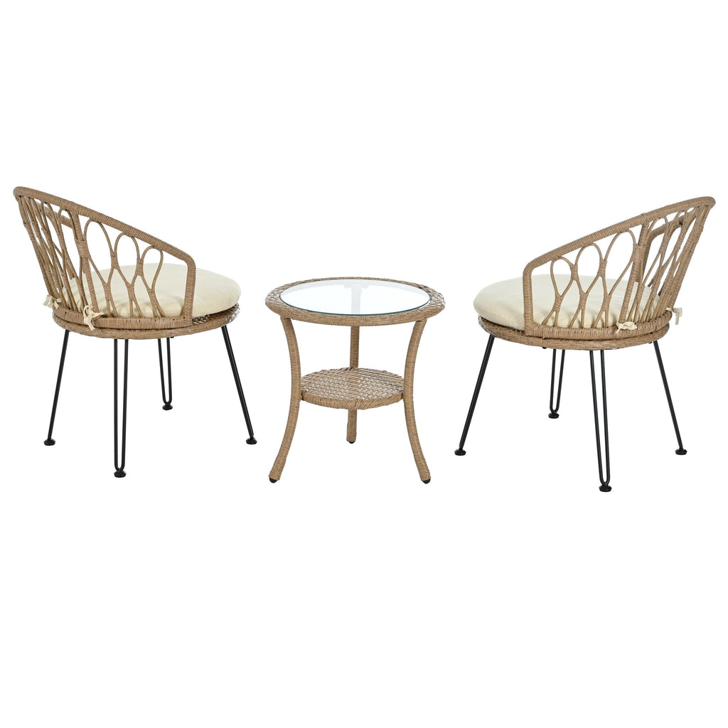 3-Piece Outdoor Patio Rattan Conversation Leisure Chairs Set with 2 Chair and Glass Coffee Table