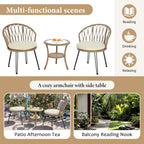 3-Piece Outdoor Patio Rattan Conversation Leisure Chairs Set with 2 Chair and Glass Coffee Table