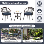 3-Piece Outdoor Patio Rattan Conversation Leisure Chairs Set with 2 Chair and Glass Coffee Table