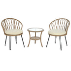 3-Piece Outdoor Patio Rattan Conversation Leisure Chairs Set with 2 Chair and Glass Coffee Table