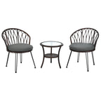 3-Piece Outdoor Patio Rattan Conversation Leisure Chairs Set with 2 Chair and Glass Coffee Table