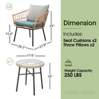 3-Piece Outdoor Wicker Bistro Set with Cushions