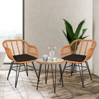 3 Piece Outdoor Wicker Furniture Patio Bistro Set With Cushions for Porch Poolside Garden - 21.2L x 23.6W x 31.5H