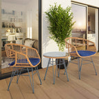 3 Piece Outdoor Wicker Furniture Patio Bistro Set With Cushions for Porch Poolside Garden - 21.2L x 23.6W x 31.5H