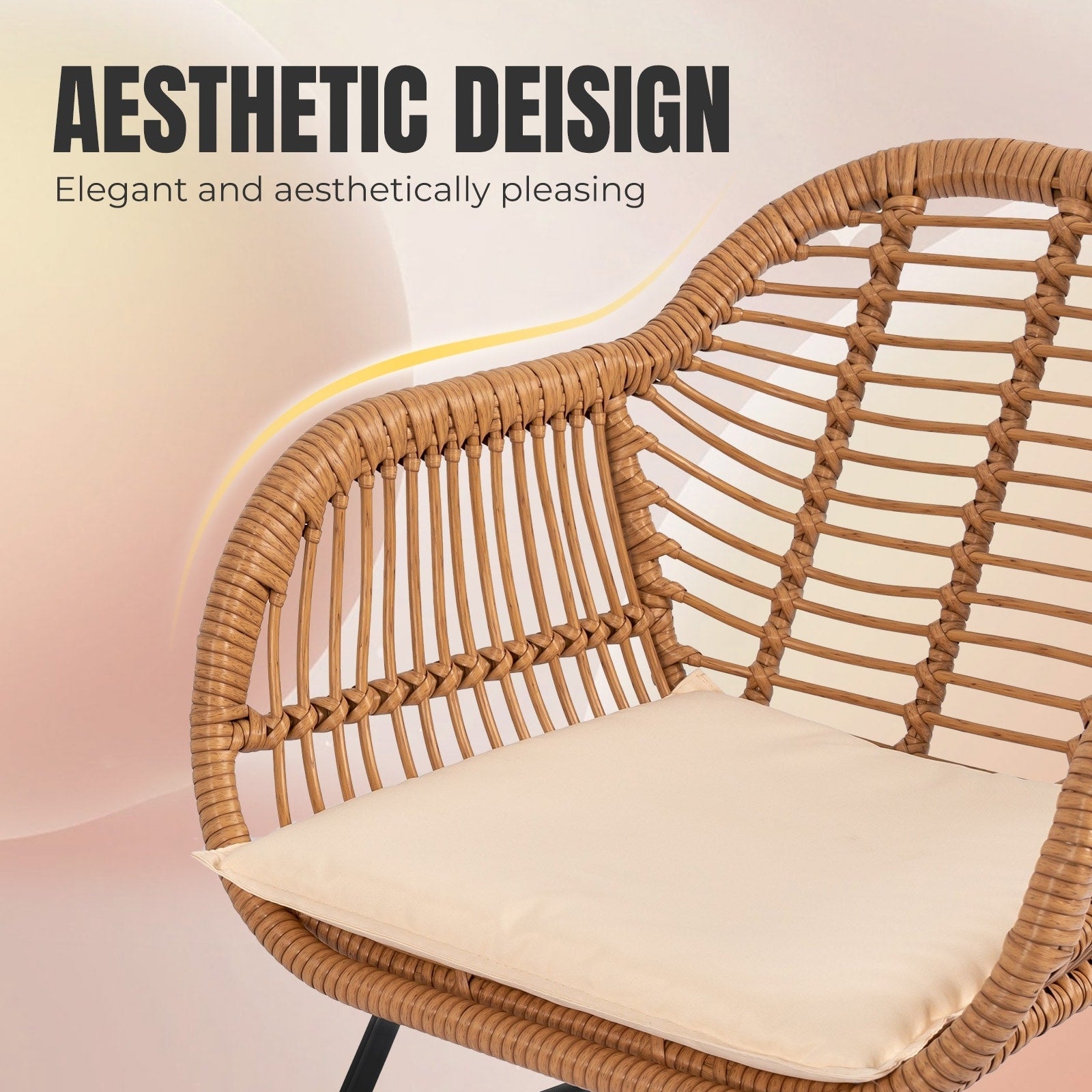 3 Piece Outdoor Wicker Furniture Patio Bistro Set With Cushions for Porch Poolside Garden - 21.2L x 23.6W x 31.5H