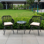 3 Piece Outdoor Wicker Furniture Patio Bistro Set With Cushions for Porch Poolside Garden - 21.2L x 23.6W x 31.5H