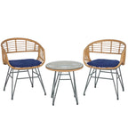 3 Piece Outdoor Wicker Furniture Patio Bistro Set With Cushions for Porch Poolside Garden - 21.2L x 23.6W x 31.5H