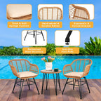 3 Piece Outdoor Wicker Furniture Patio Bistro Set With Cushions for Porch Poolside Garden - 21.2L x 23.6W x 31.5H