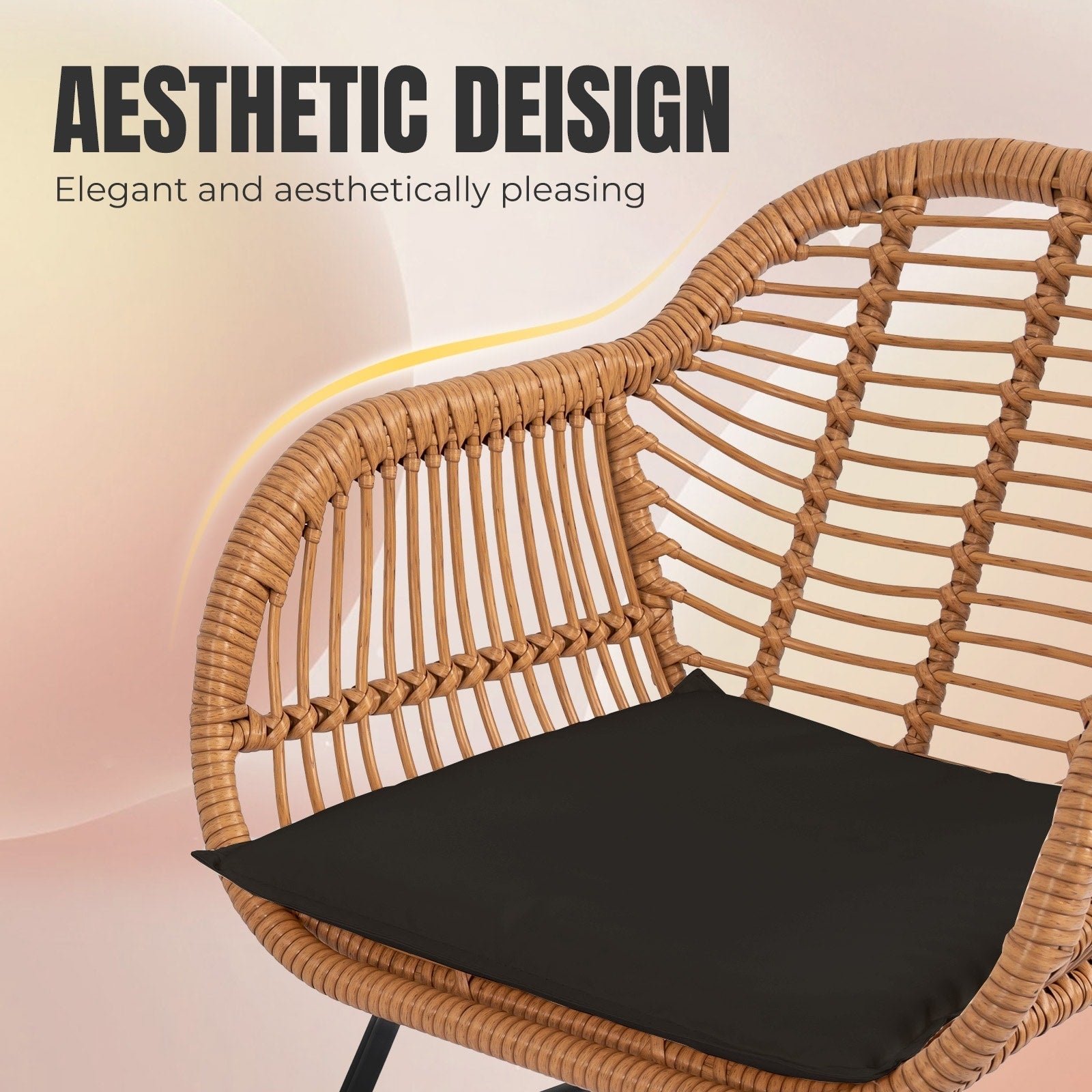 3 Piece Outdoor Wicker Furniture Patio Bistro Set With Cushions for Porch Poolside Garden - 21.2L x 23.6W x 31.5H