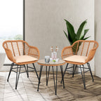 3 Piece Outdoor Wicker Furniture Patio Bistro Set With Cushions for Porch Poolside Garden - 21.2L x 23.6W x 31.5H