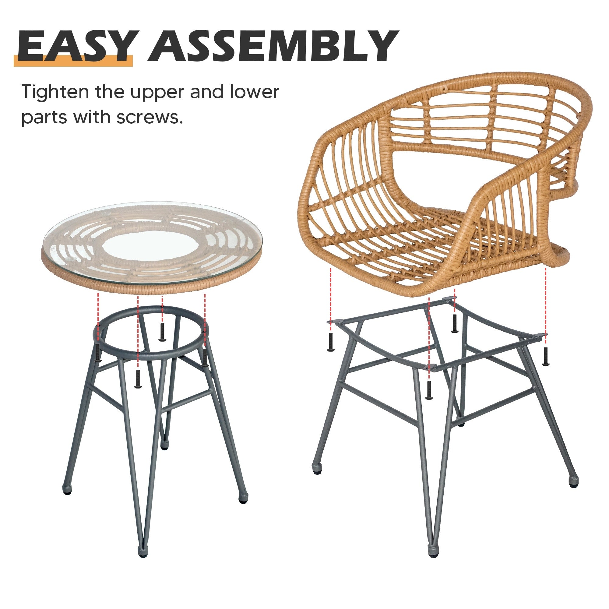3 Piece Outdoor Wicker Furniture Patio Bistro Set With Cushions for Porch Poolside Garden - 21.2L x 23.6W x 31.5H