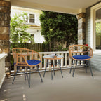 3 Piece Outdoor Wicker Furniture Patio Bistro Set With Cushions for Porch Poolside Garden - 21.2L x 23.6W x 31.5H