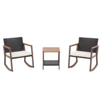 3-Piece Outdoor Wicker Rocking Chair Set with Cushions