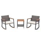 3-Piece Outdoor Wicker Rocking Chair Set with Cushions