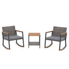 3-Piece Outdoor Wicker Rocking Chair Set with Cushions