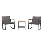3-Piece Outdoor Wicker Rocking Chair Set with Cushions