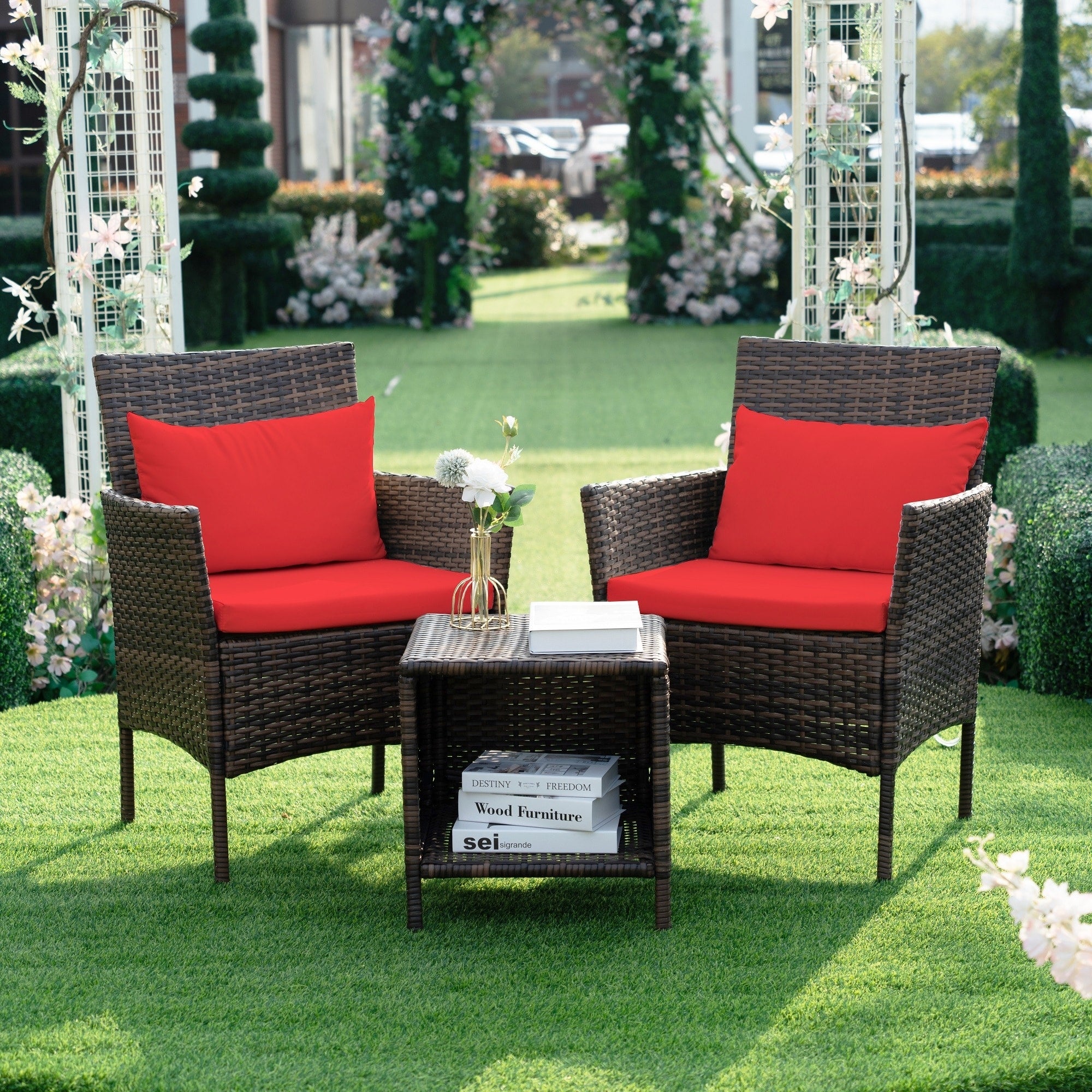 3 Piece Patio Conversation Bistro Set Outdoor Chat Furniture,Wicker Chairs and Storable Table Set,Porch Balcony Furniture Set