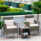 3 Piece Patio Conversation Bistro Set Outdoor Chat Furniture,Wicker Chairs and Storable Table Set,Porch Balcony Furniture Set