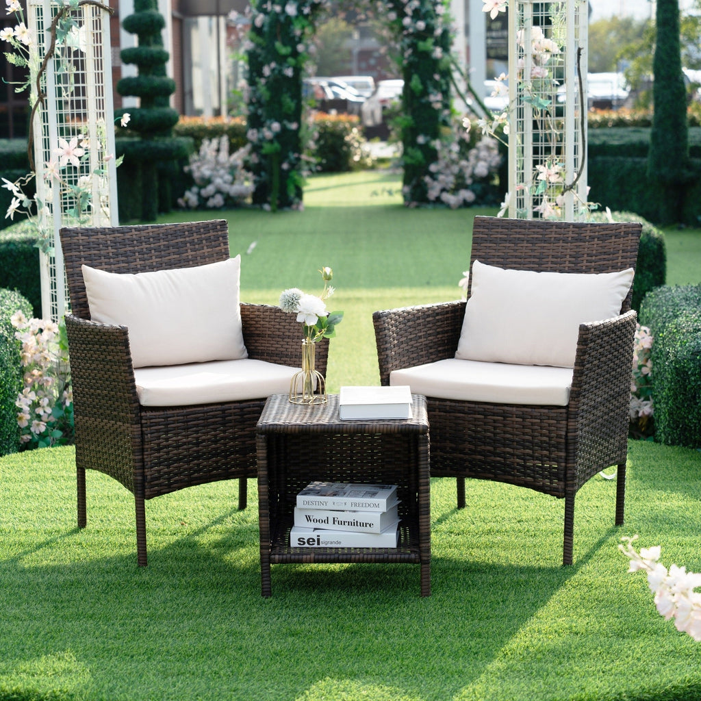 3 Piece Patio Conversation Bistro Set Outdoor Chat Furniture,Wicker Chairs and Storable Table Set,Porch Balcony Furniture Set