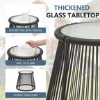 3-Piece Patio Conversation Bistro Set, Outdoor Rattan Furniture Set with Glass Table & 2 Wide Armchairs, Seat Cushions