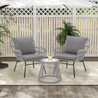 3-Piece Patio Conversation Bistro Set, Outdoor Rattan Furniture Set with Glass Table & 2 Wide Armchairs, Seat Cushions