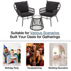 3-Piece Patio Conversation Bistro Set, Outdoor Rattan Furniture Set with Glass Table & 2 Wide Armchairs, Seat Cushions