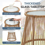 3-Piece Patio Conversation Bistro Set, Outdoor Rattan Furniture Set with Glass Table & 2 Wide Armchairs, Seat Cushions