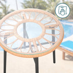 3 Piece Patio Furniture Outdoor Conversation Bistro Set with Tempered Coffee Table and Wicker Chairs for Garden Balcony Backyard