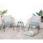 3 Piece Patio Furniture Outdoor Conversation Bistro Set with Tempered Coffee Table and Wicker Chairs for Garden Balcony Backyard