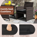 3 Piece Patio Wicker Dining Set with Glass Table and Cushioned Chairs - 25 x 23.5 x 31