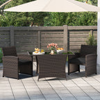3 Piece Patio Wicker Dining Set with Glass Table and Cushioned Chairs - 25 x 23.5 x 31