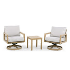 3-Piece Wood-grain Aluminum Patio Conversation Set with Swivel Chairs, Rattan Chair Back and Cushions