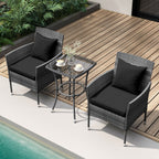 3 Piece Patio Set with Cushioned Chairs and Glass Top Coffee Table - 20 x 20 x 28