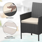 3 Pieces Rattan Wicker Chairs with Glass Coffee Table