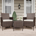 3 Pieces Rattan Wicker Chairs with Glass Coffee Table
