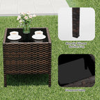 3 Pieces Rattan Wicker Chairs with Glass Coffee Table