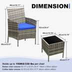 3 Pieces Rattan Wicker Chairs with Glass Coffee Table