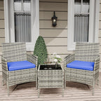 3 Pieces Rattan Wicker Chairs with Glass Coffee Table