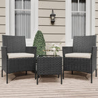 3 Pieces Rattan Wicker Chairs with Glass Coffee Table