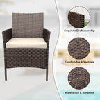 3 Pieces Rattan Wicker Chairs with Glass Coffee Table